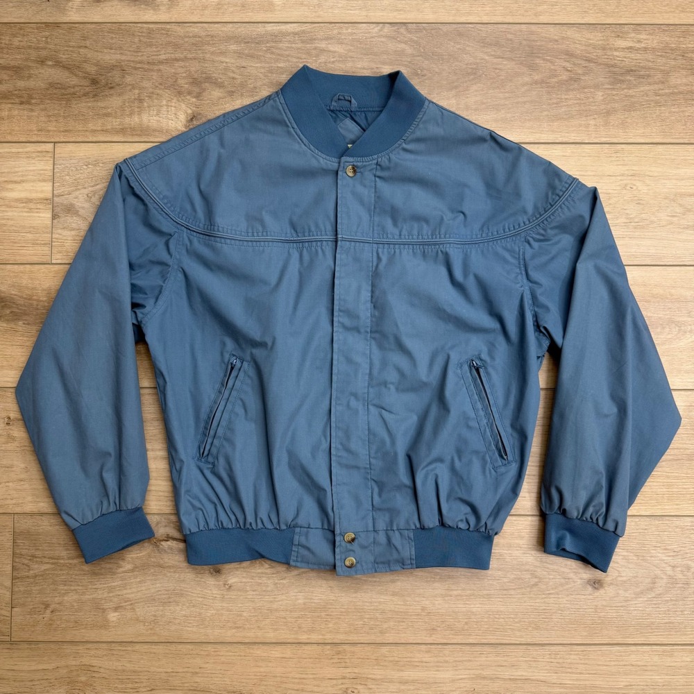 Vintage Windbreaker Bomber Jacket Full Zip Lightweight Blue L‎ Distressed READ